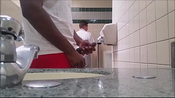 Black guy caught jacking in public restroom